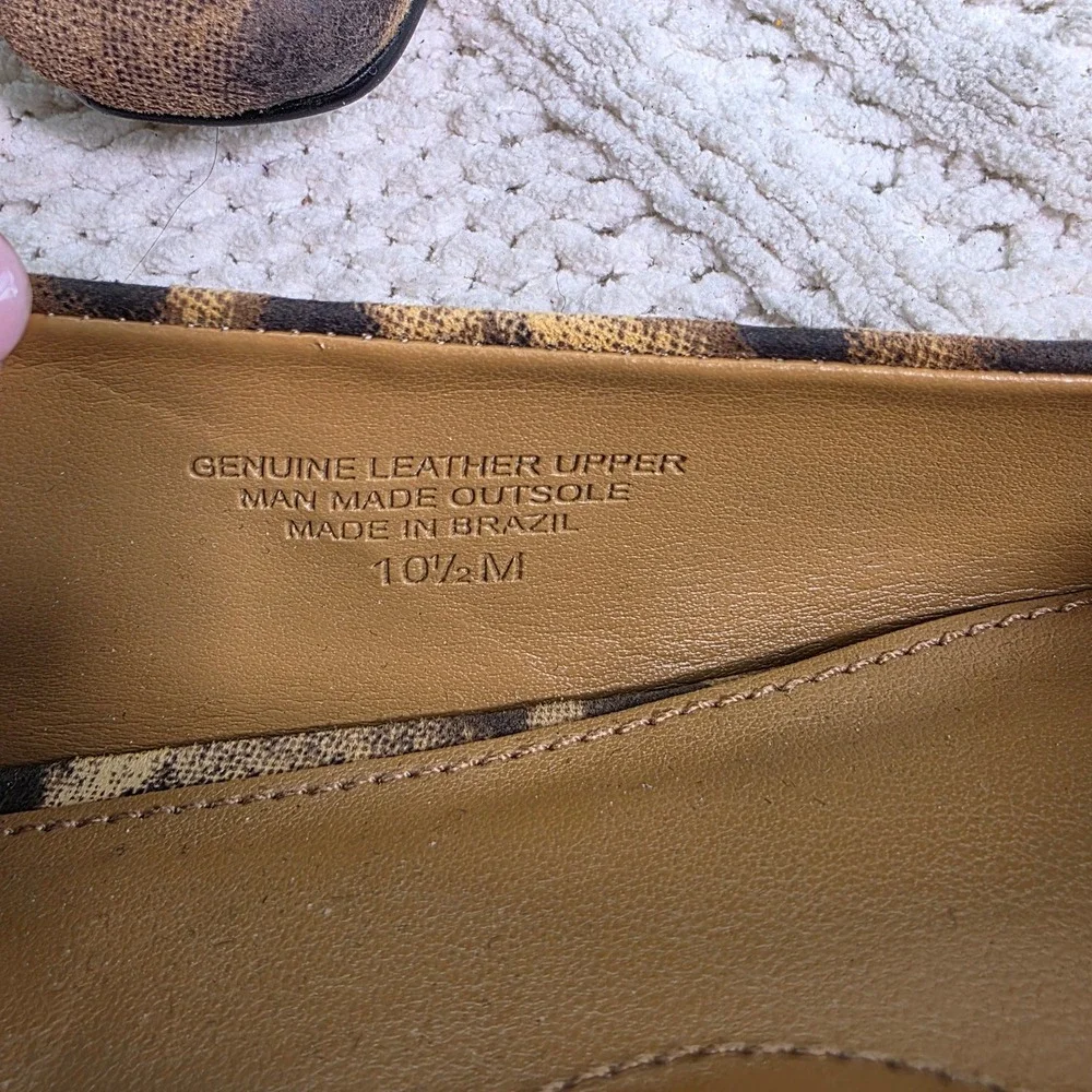 Talbots Buckle Flats Leather Leopard Print Brown Women 10.5 Excellent
